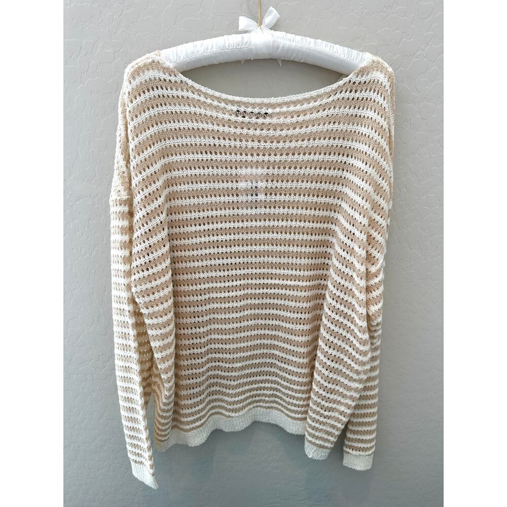 BALTIC BORN | Valissa Open Top Knit Sweater Cream Beige Striped NWT Resort XL - Picture 6 of 11